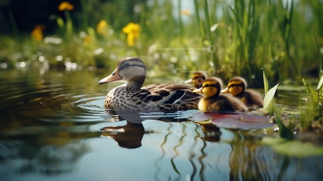 Patito nadando en un estanque tranquilo