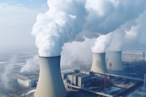 central termoelectrica en funcionamiento con humo blanco