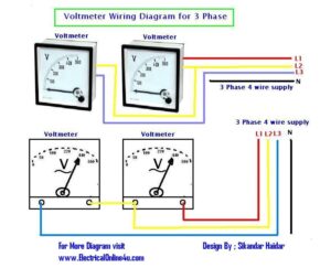 diagrama de circuito trifasico con voltimetro