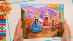 dibujo de un paisaje con cascara de huevo