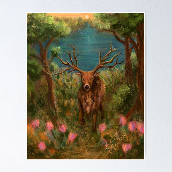 Bosque encantado con venados y alces