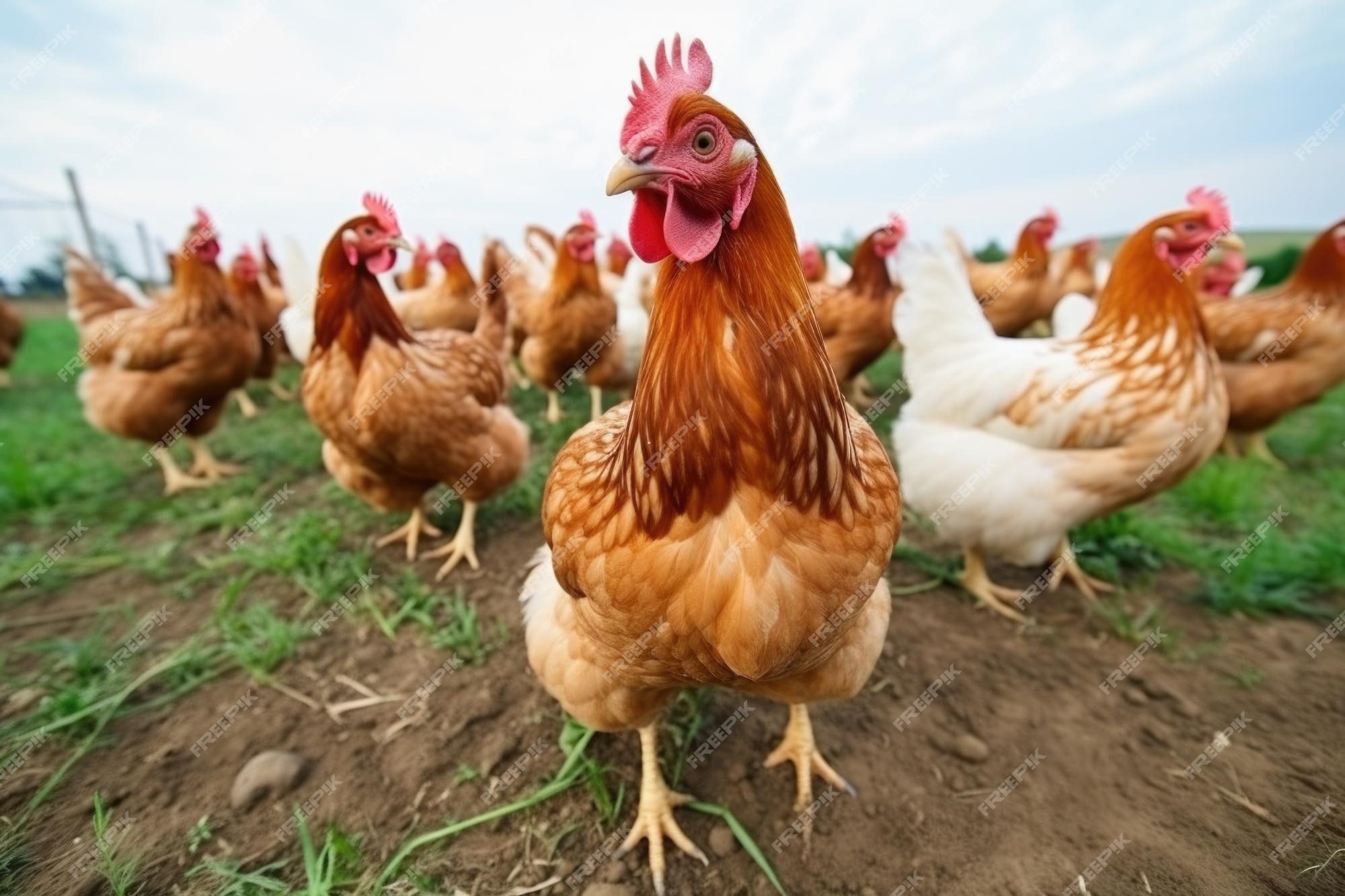 Gallinas picoteando en el suelo