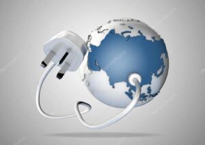 globo terraqueo con cables electricos