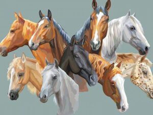 imagen de diferentes caballos de colores con nombres llamativos