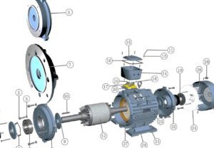 imagen de un motor electrico desarmado y sus partes