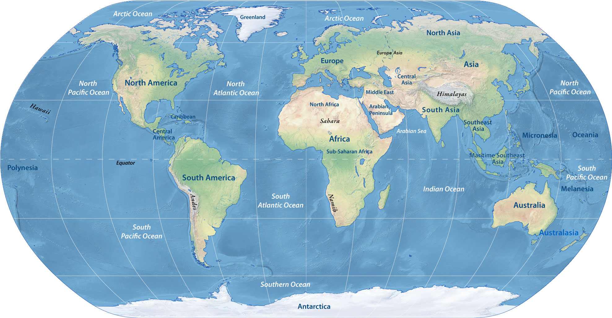 Mapa Global Con Oceanos Y Continentes 