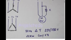 motor monofasico con condensador y flechas de direccion