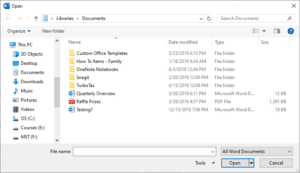 pantalla de word con cuadro de dialogo