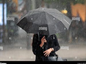 persona con paraguas bajo una lluvia ligera