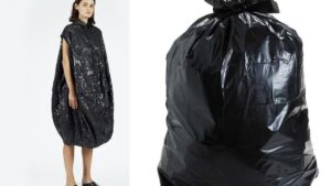 persona con una capa de bolsa de basura