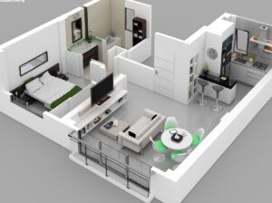 plano de casa 3d con diseno moderno