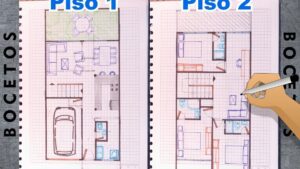 plano de casa de dos pisos dibujado a mano