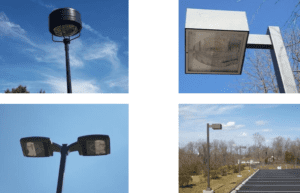 postes de luz espaciados de manera uniforme