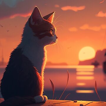 Gato mirando un atardecer pacíficamente